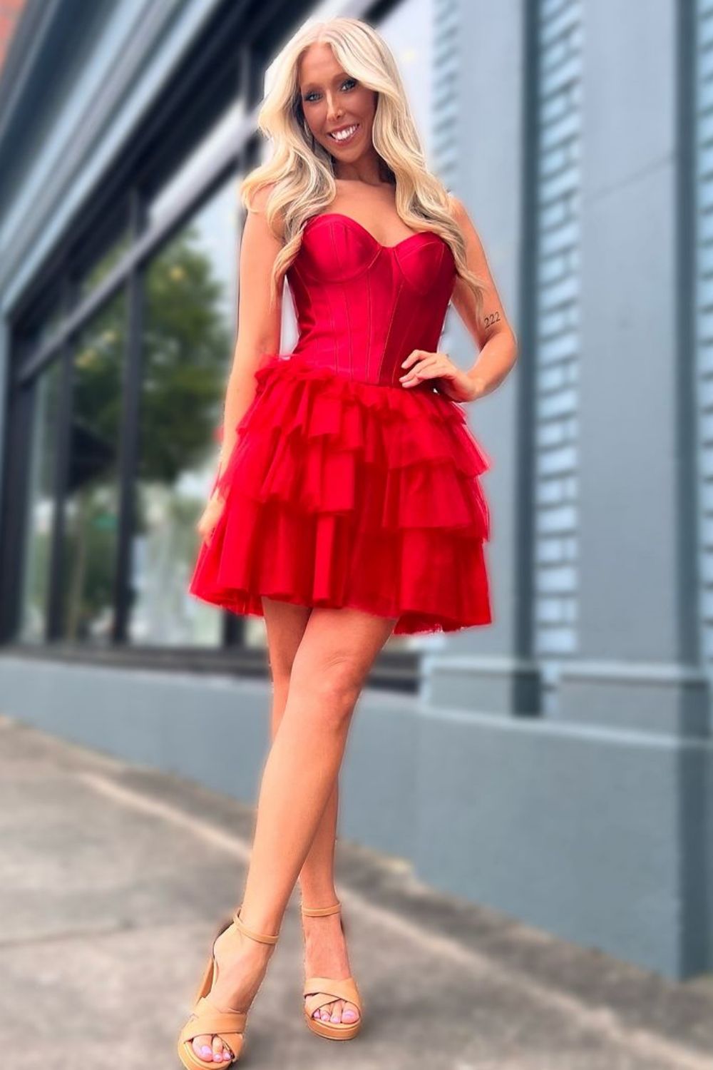 Cute A-Line Sweetheart Tiered Tulle Homecoming Dress - Fashionpara
