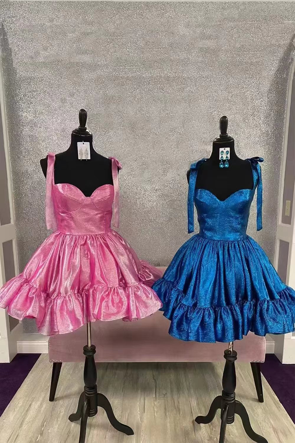 Cute Barbie Style A-Line Tie Straps Short Organza Homecoming Dress - Fashionpara