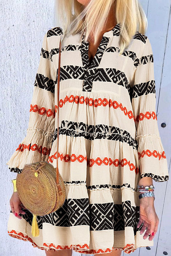 Cute Ruffled Mini Print Dress - Mislish