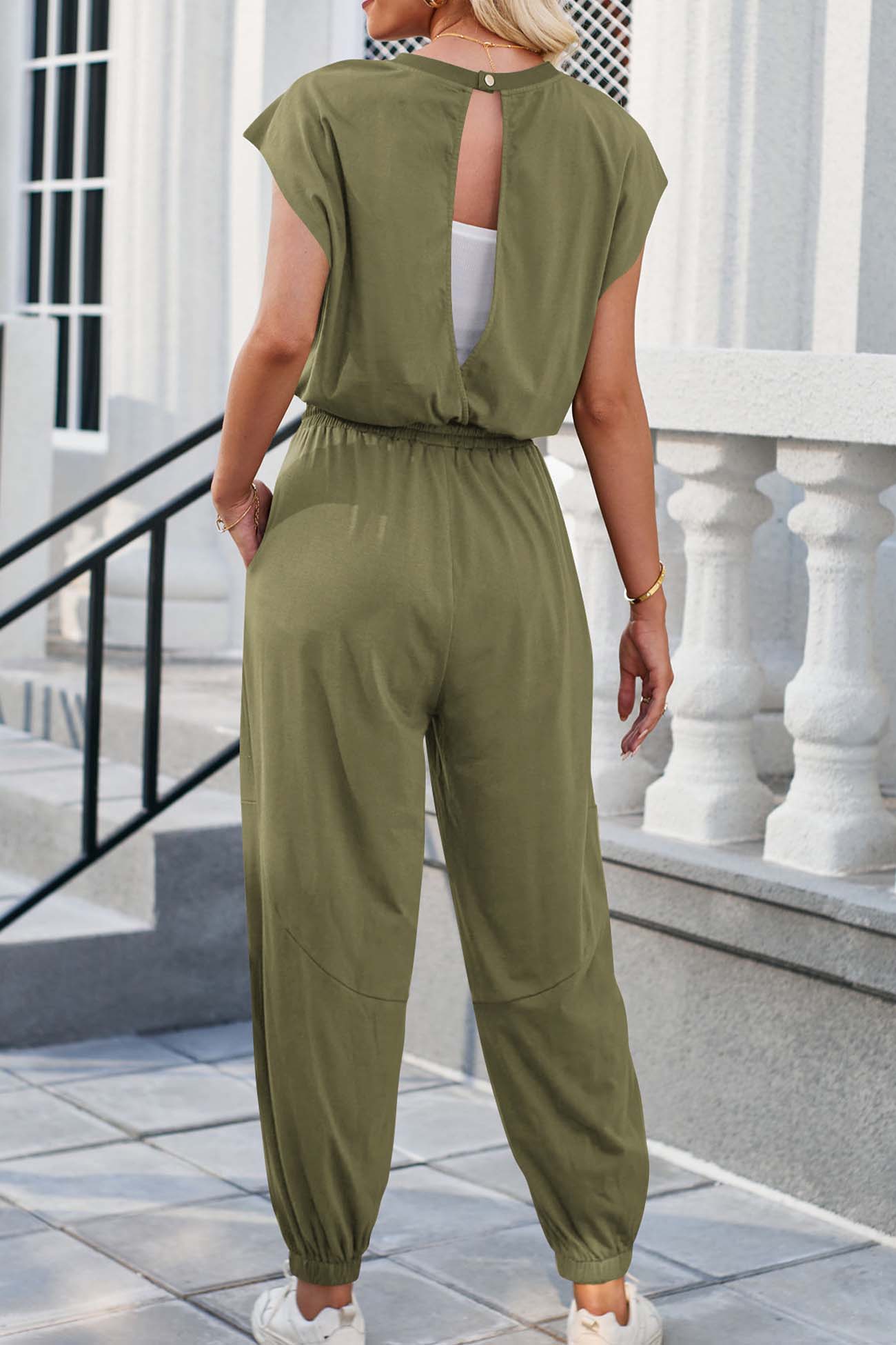 Cutout Sleeveless Drawstring Long Pants Jumpsuits