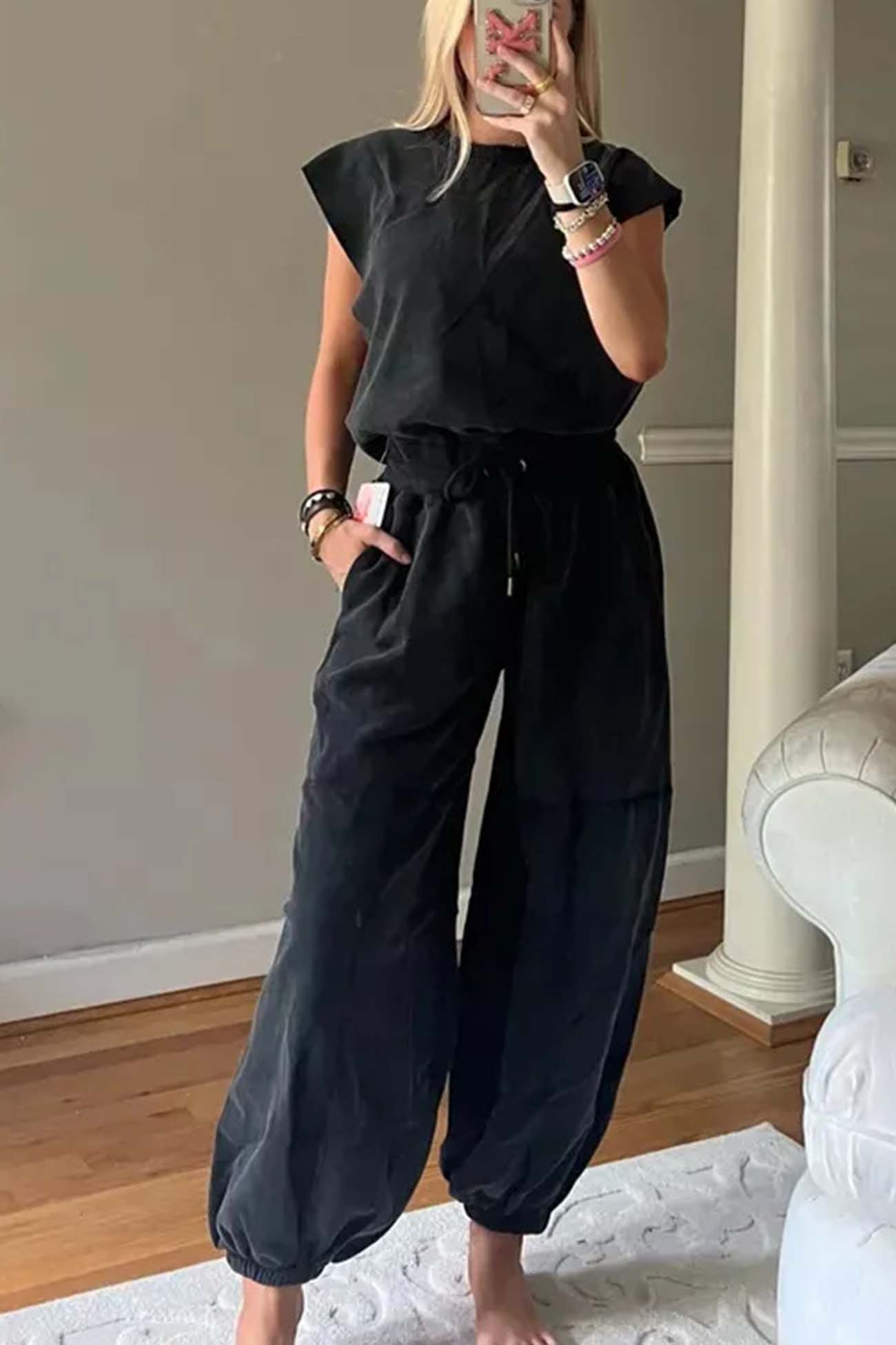Cutout Sleeveless Drawstring Long Pants Jumpsuits