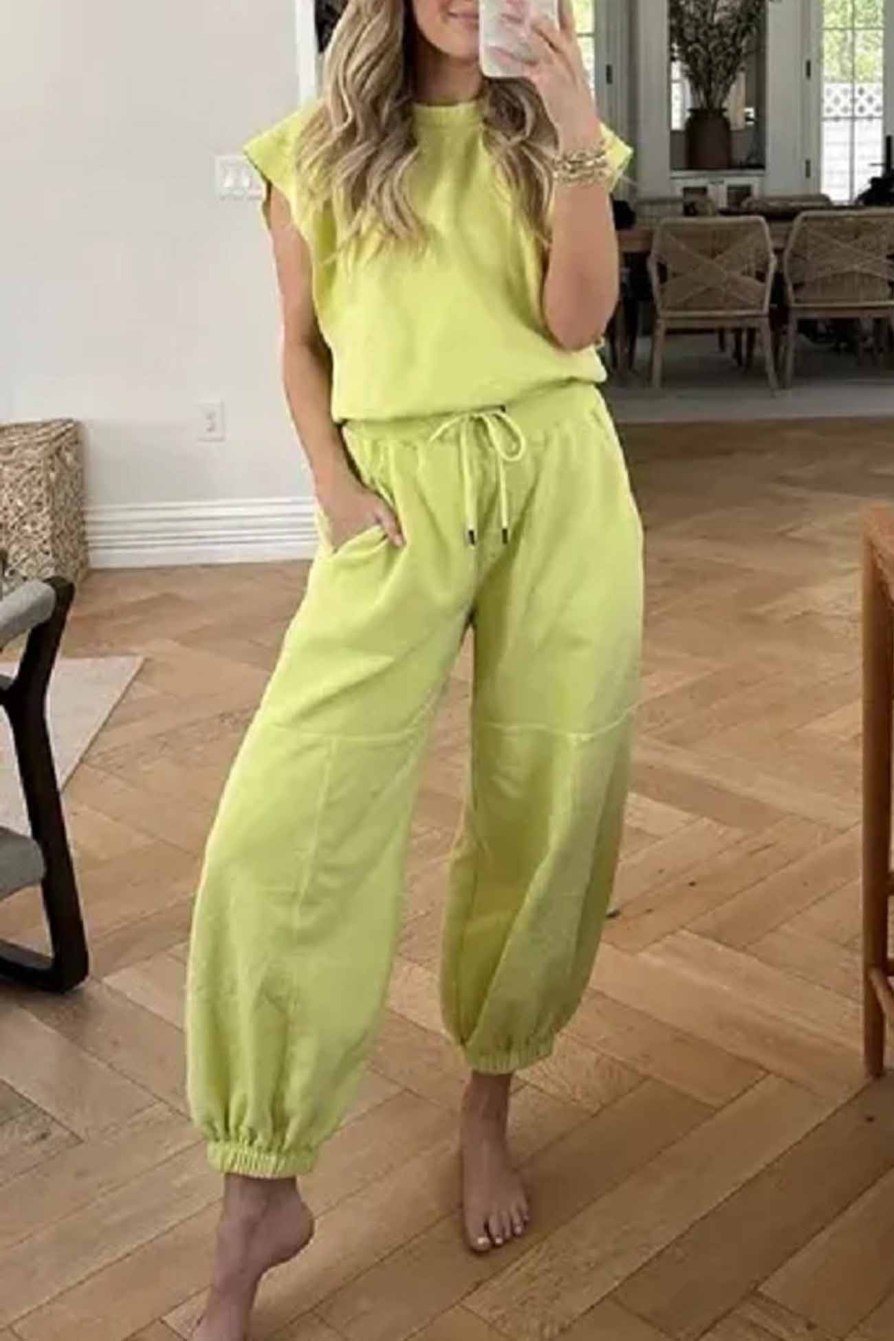 Cutout Sleeveless Drawstring Long Pants Jumpsuits