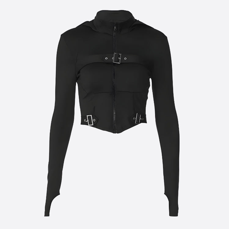 Cyberpunk Belted Zip-Up Crop Jacket 6