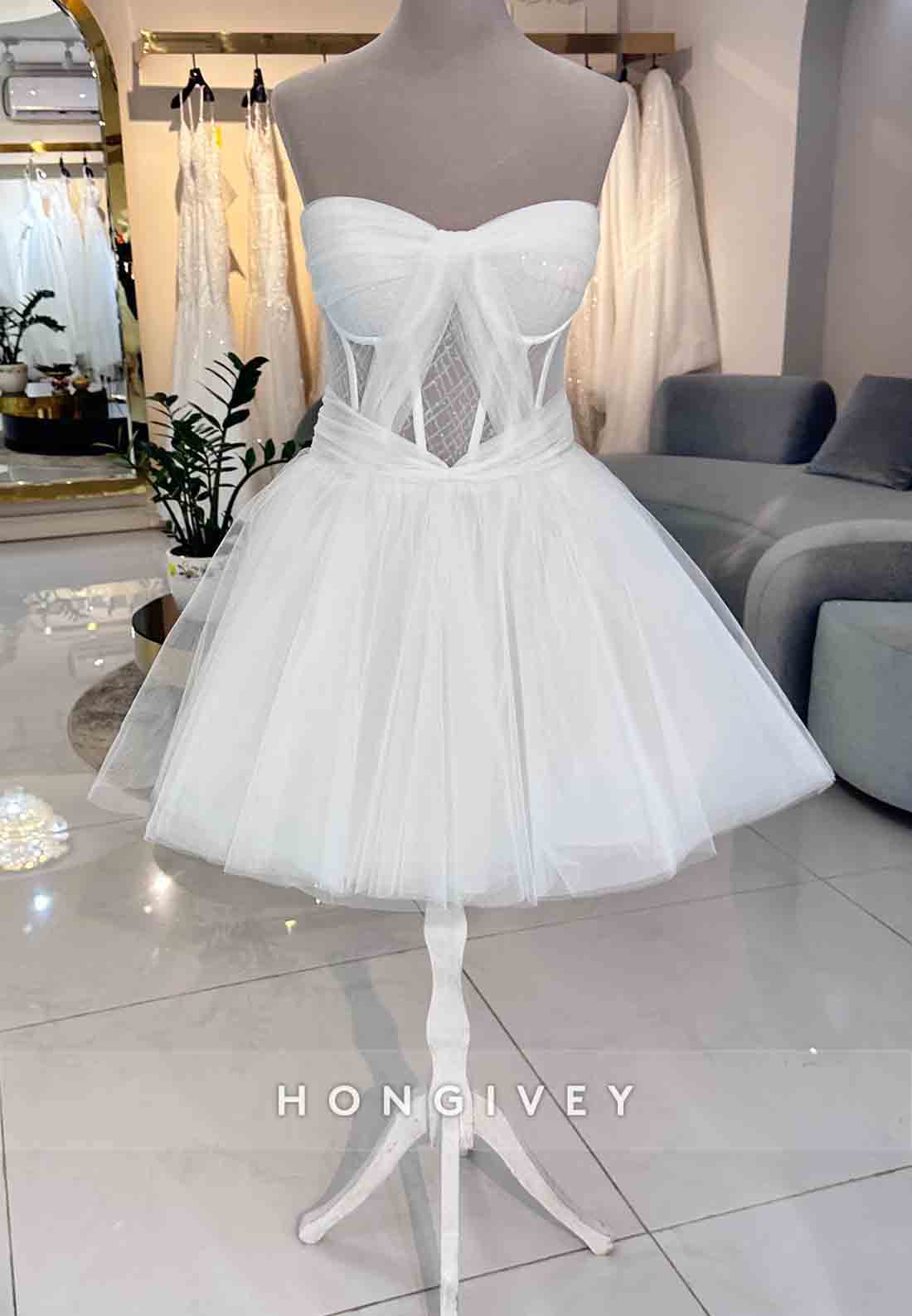 Organza Strapless Sleeveless Princess Short Wedding Dresses