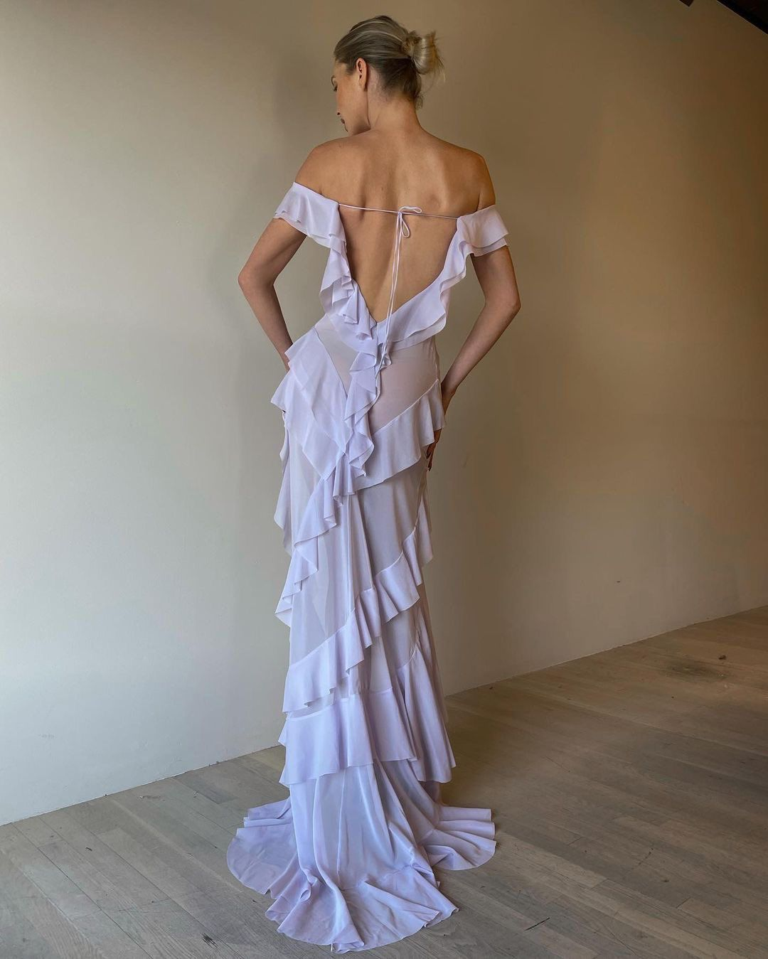 Sexy Off The Shoulder Pink Chiffon Ruffle Slit Long Party Dress Evening Gown(Add Lining) D1467