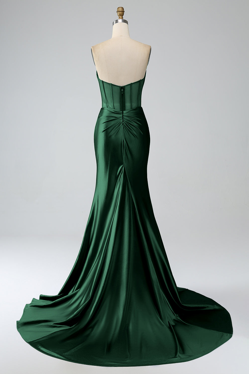 Royal Blue Mermaid Strapless Pleated Corset Long Prom Dress with Slit