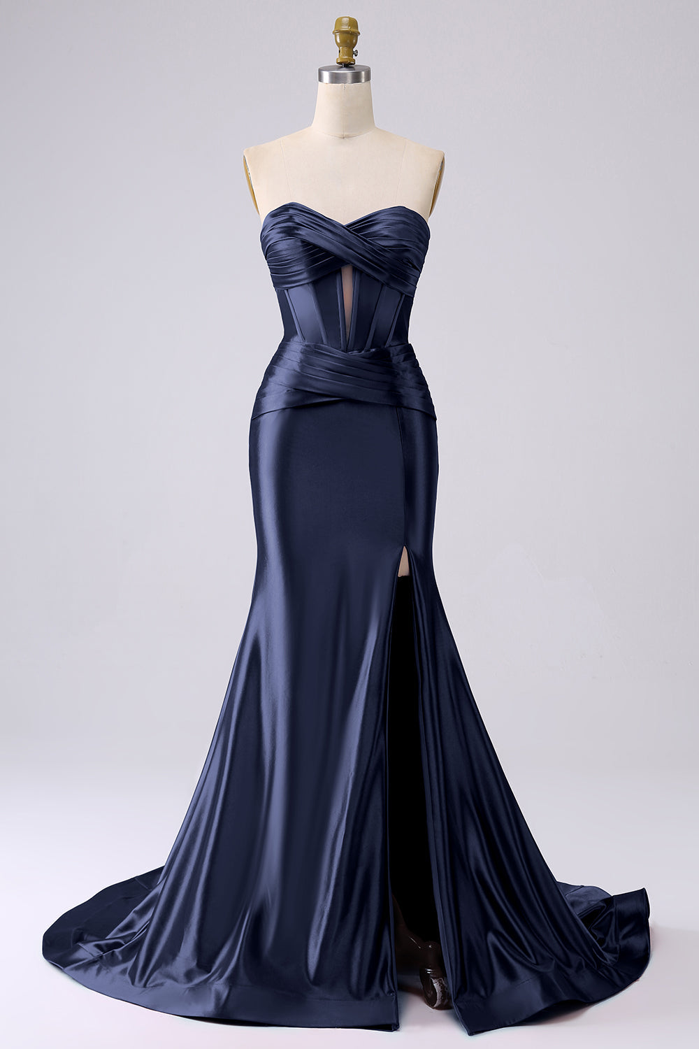 Sparkly Dark Navy Prom Dress Mermaid Sweetheart Corset Long Evening Party Dress with Slit