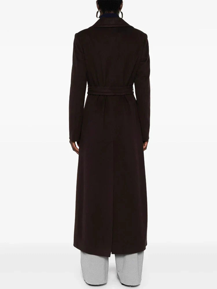 Brown Woolen Lapel Slim Overcoat