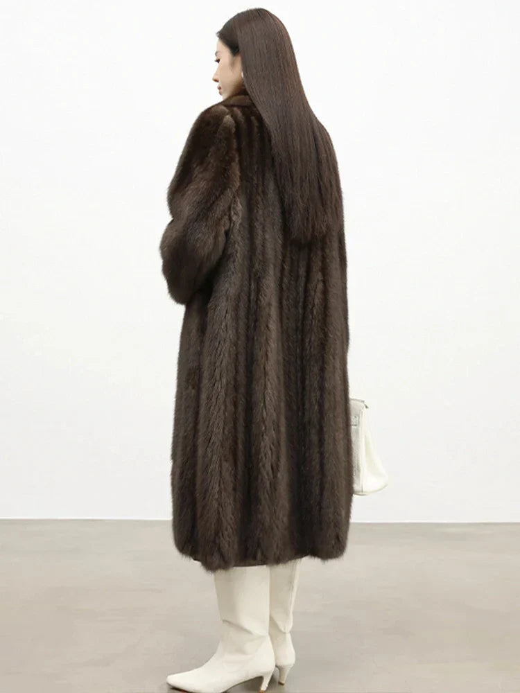 Faux Fur Lapel Pit Fabric Drape Overcoat