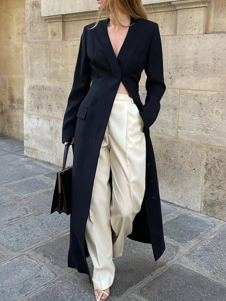 No Collar Single-Breasted Slim Overcoat