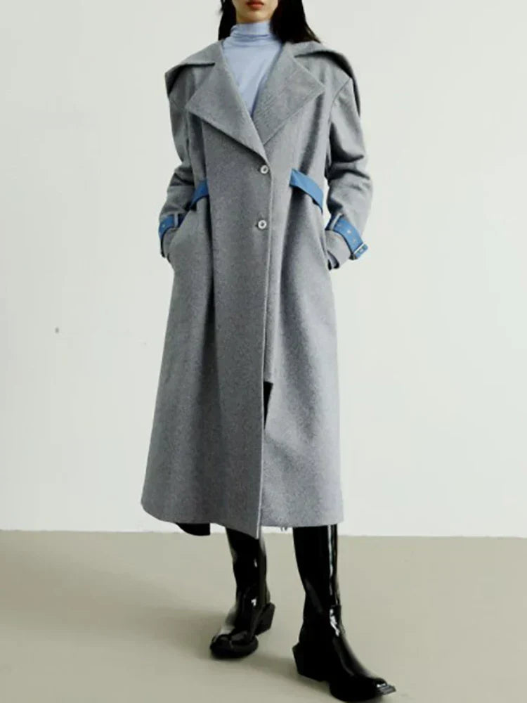 Women’s Woolen Removable Contrast Overcoat gray / S