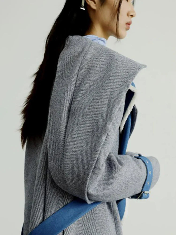 Women's Woolen Removable Contrast Overcoat