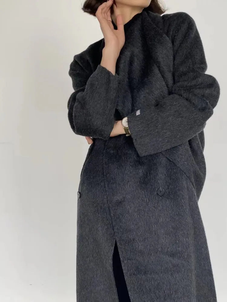 Scarf Collar Double-Breasted Wool Overcoat