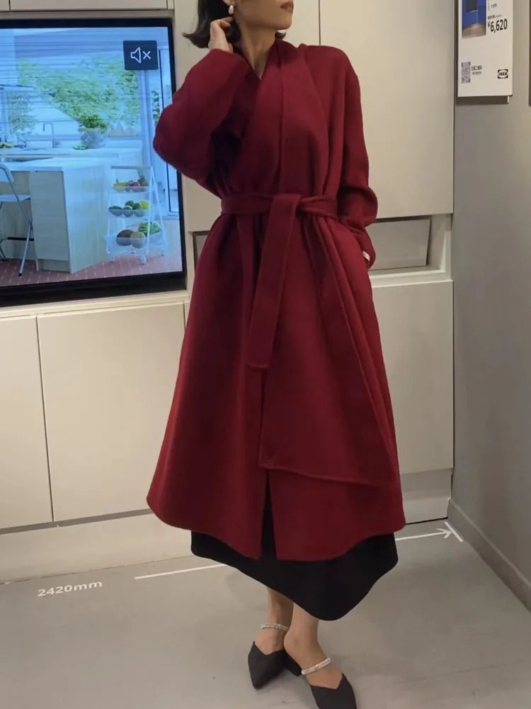 Scarf Collar Double-Breasted Wool Overcoat