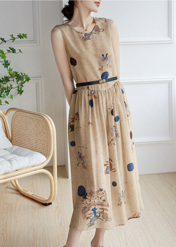 Round Neck Sleeveless Belted A-Line Chiffon Midi Dress