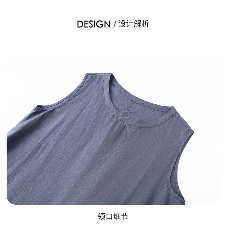 Round Neck Sleeveless Shift Linen Midi Dress Summer 6