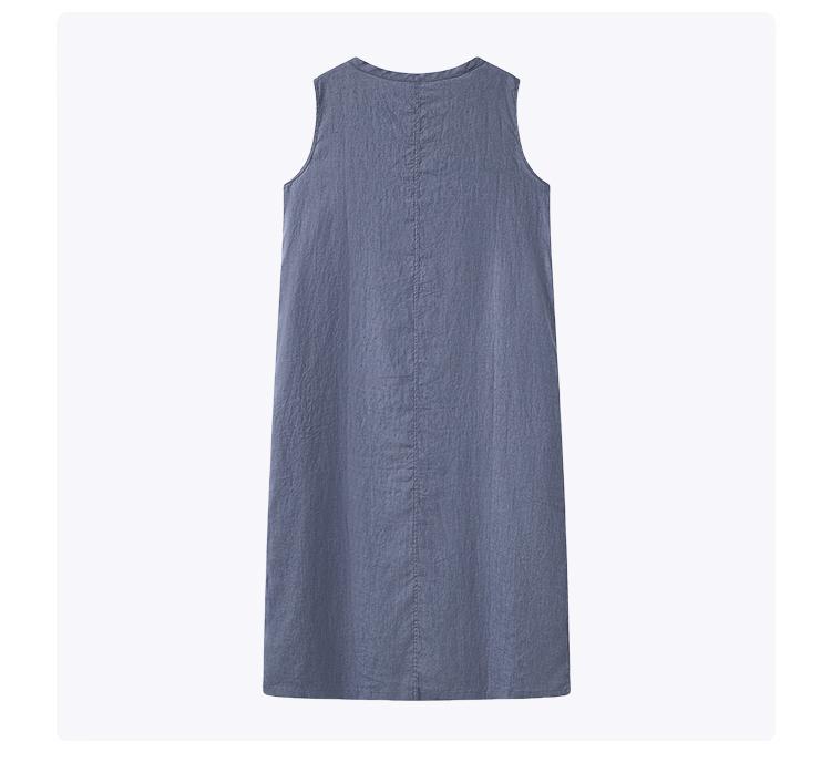 Round Neck Sleeveless Shift Linen Midi Dress Summer 16