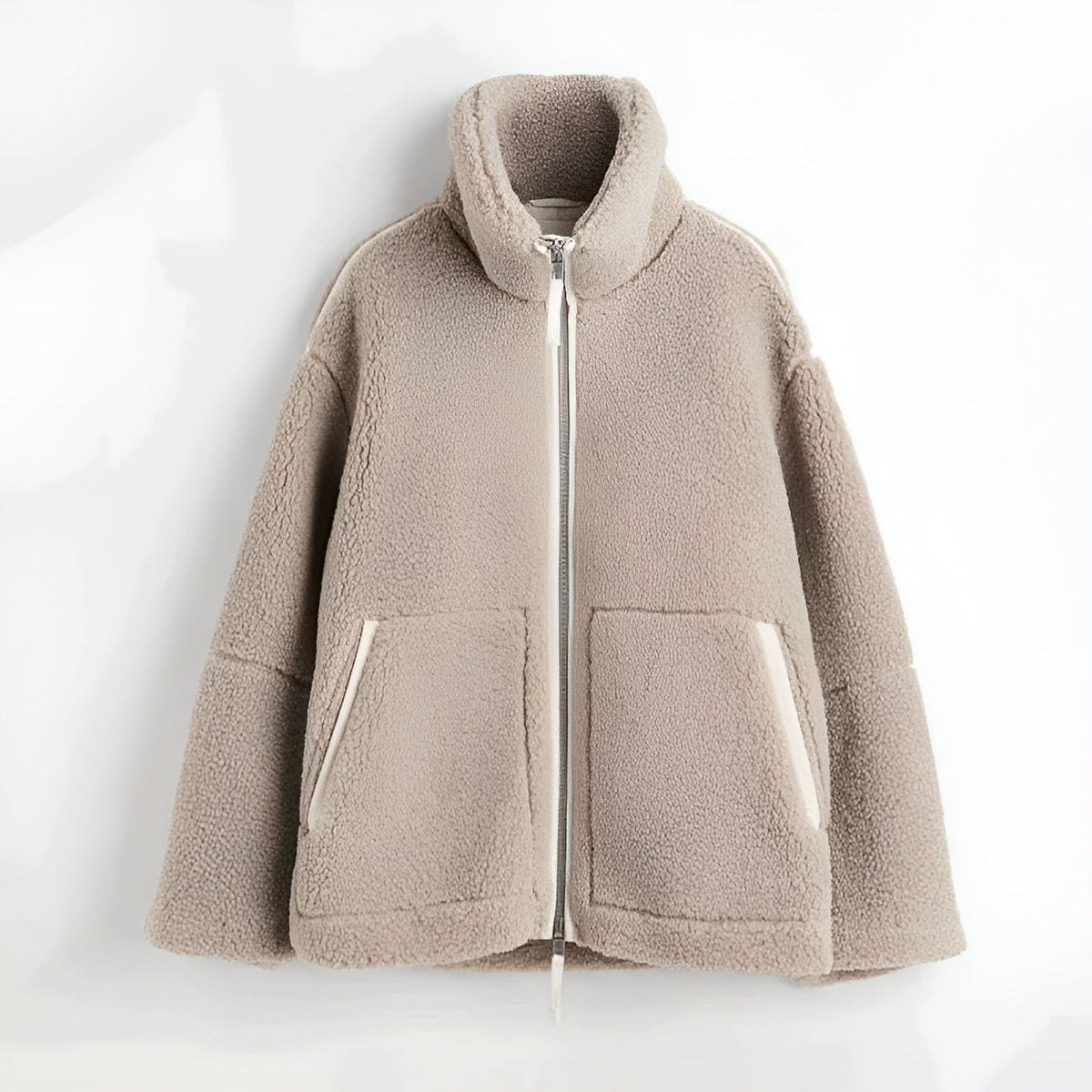 Faux Shearling Zip Front Collared Teddy Jacket 3