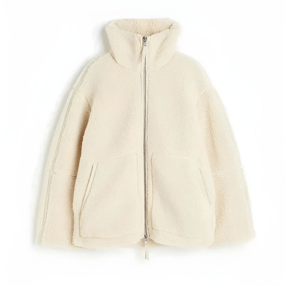 Faux Shearling Zip Front Collared Teddy Jacket 4