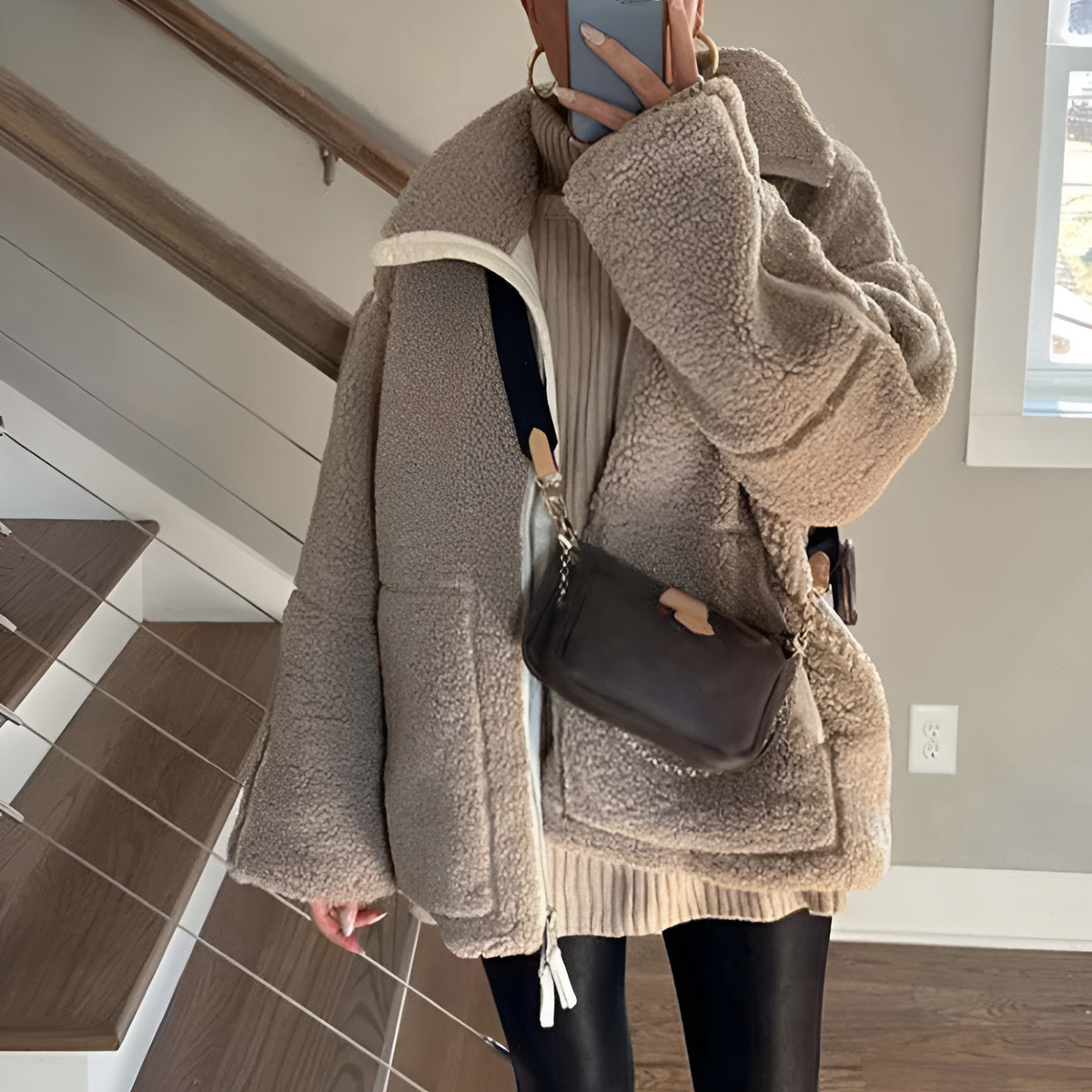 Faux Shearling Zip Front Collared Teddy Jacket 5