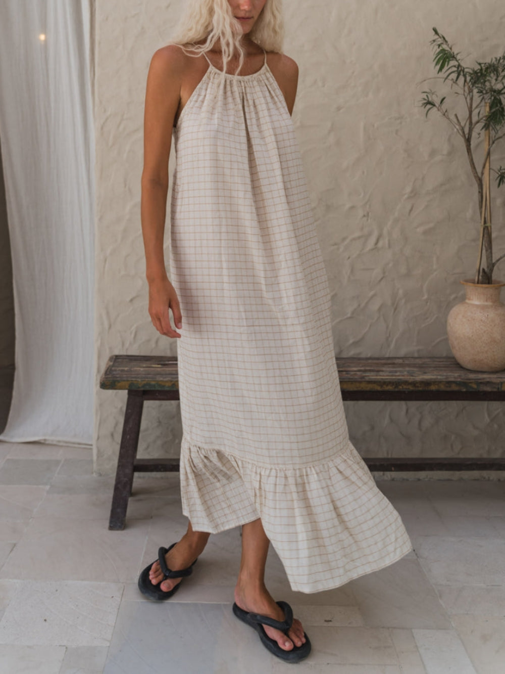 Adjustable Backless Tie Midi Dress - Fashionpara