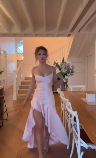 Elegant Spaghetti Straps Pink Satin Mermaid Party Dress Long Wedding Guest Dress D1325