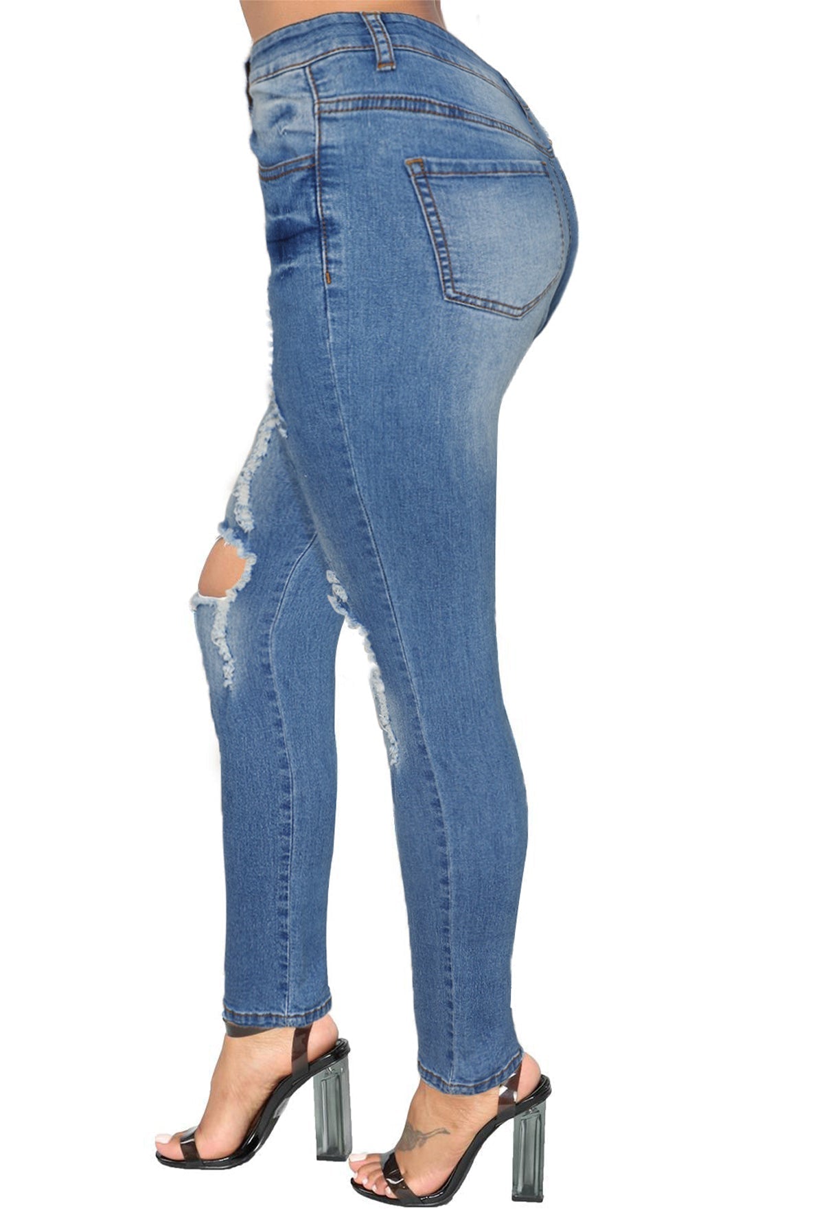 KittenAlarm - Dark Denim Distressed Skinny Jeans