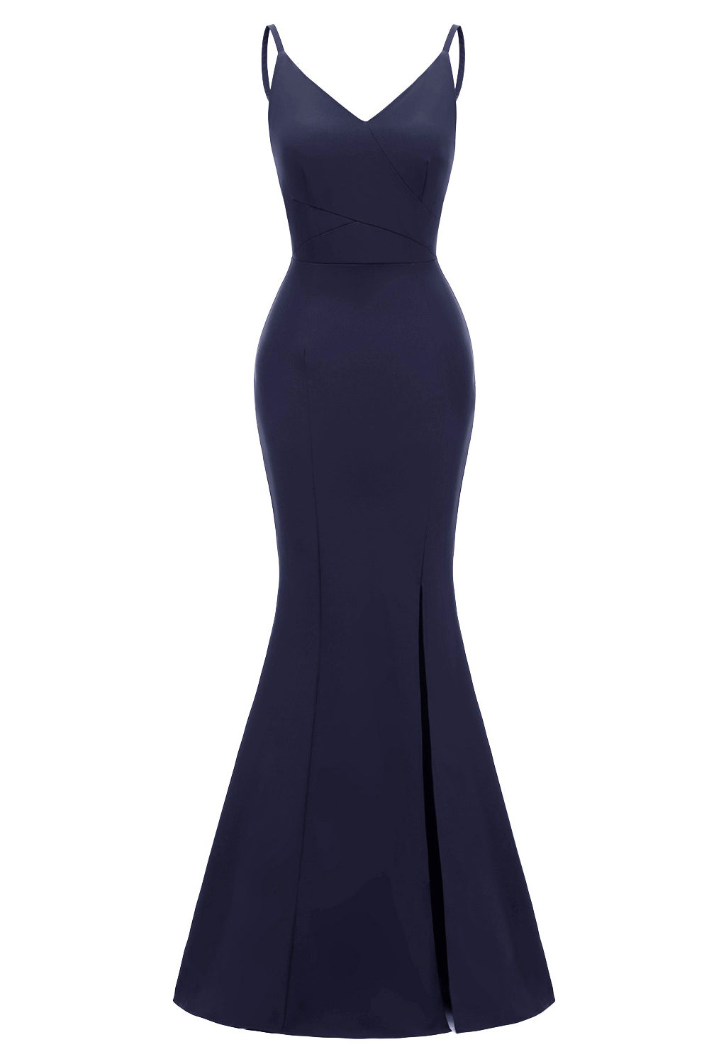 Dark Navy Mermaid Spaghetti Straps Ruffled Prom Dress