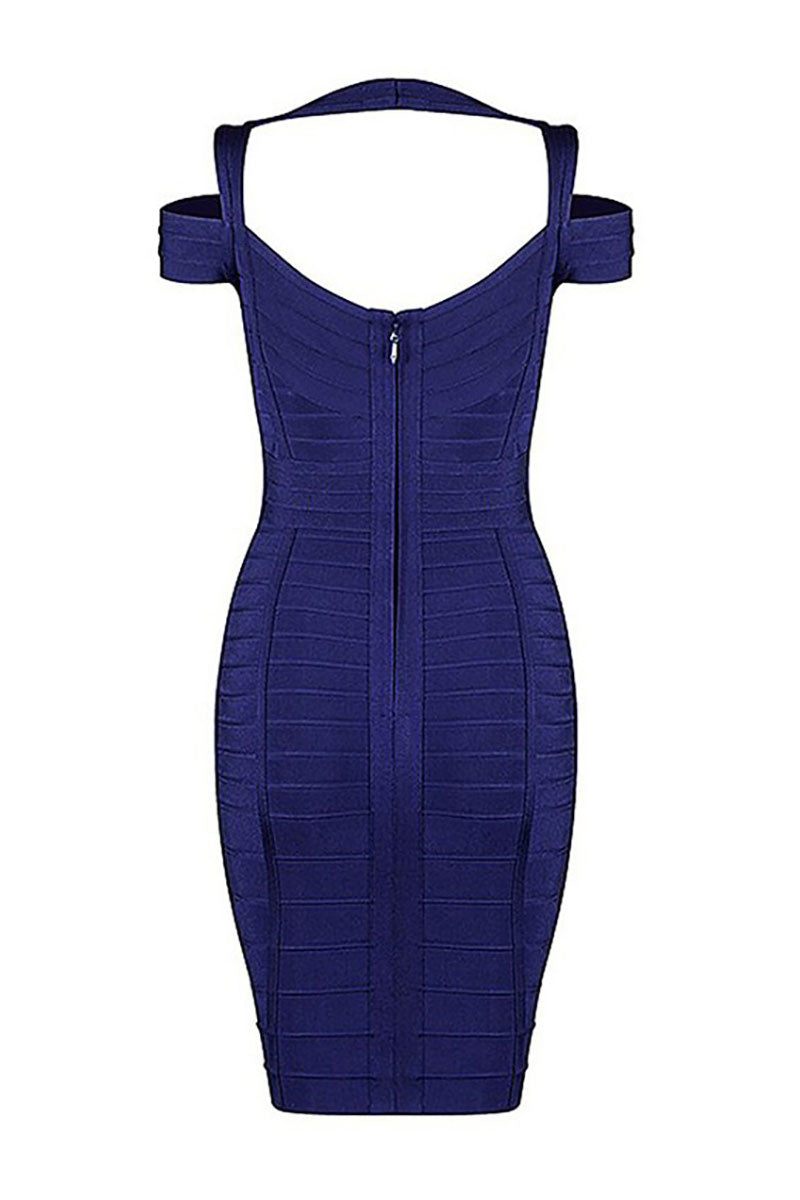 Cold-Shoulder V-Neck Crossover Bandage Bodycon Dress
