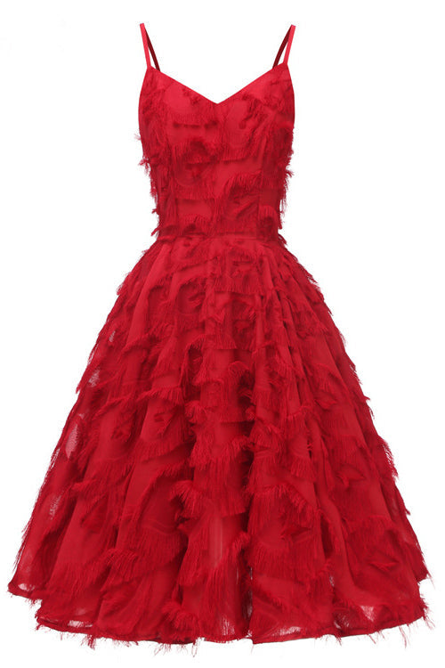 Dark Red Ruffled V-neck Homecoming Dress - Mislish