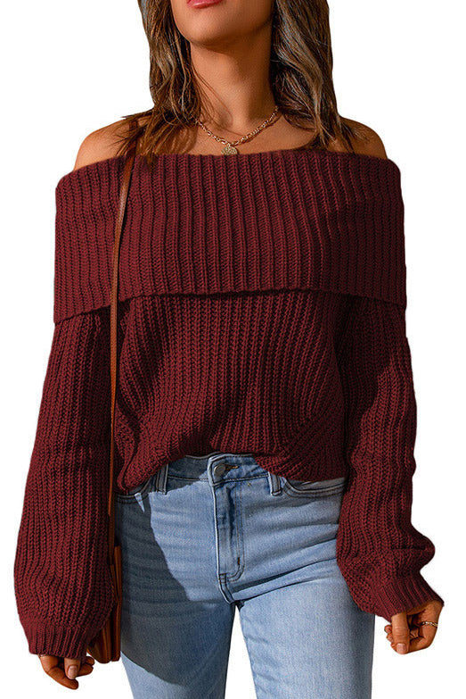 Dark Green Off Shoulder Knitted Sweater  Fashionpara