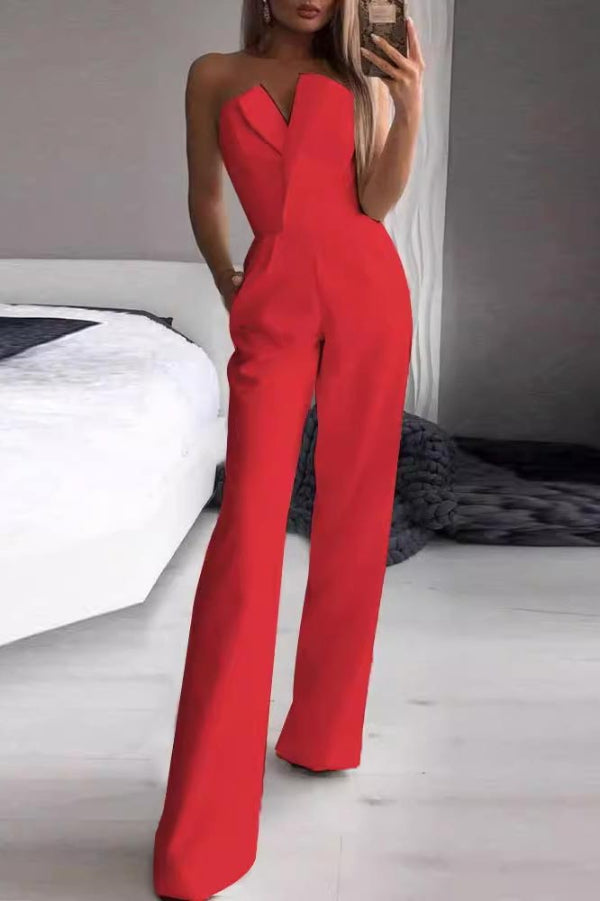 Chic Dark Green Strapless Jumpsuit