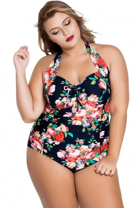 Dark Floral Non-underwire Plus Size Monokini