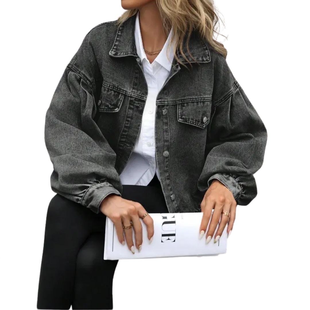 Button Front Collared Oversized Denim Jacket 3