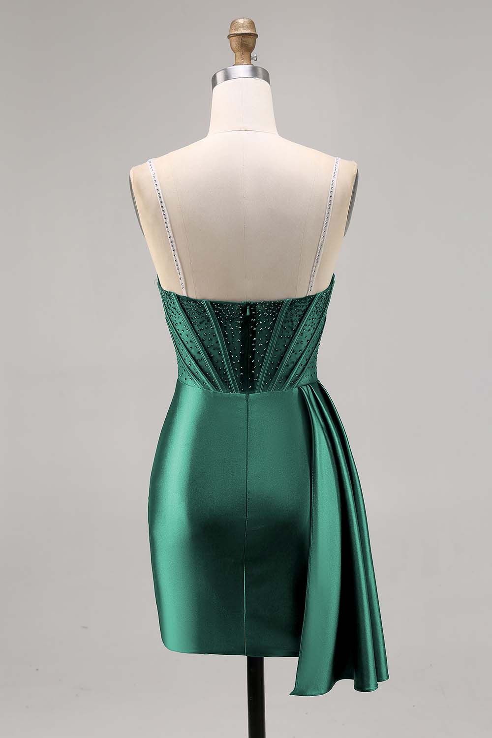 Sparkly Navy Corset Tight Satin Short Homecoming Dress with Beading