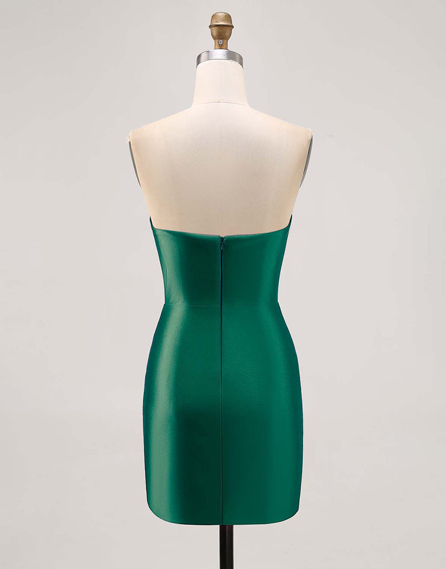 Sparkly Fuchsia Satin Tight Strapless Short Homecoming Dress with Rhinestones