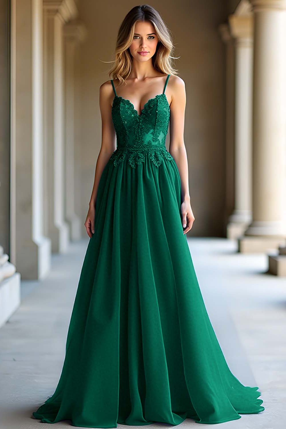 Elegant Dark Blue Spaghetti Straps Prom Dress with Appliques