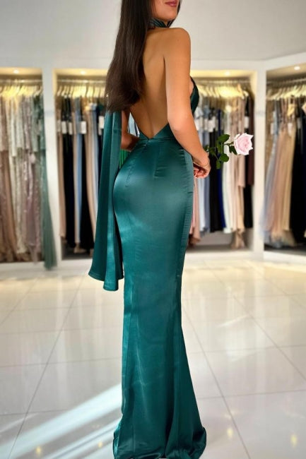 Sexy Dark Green Sleeveless High neck mermaid Prom Dress - Fashionpara