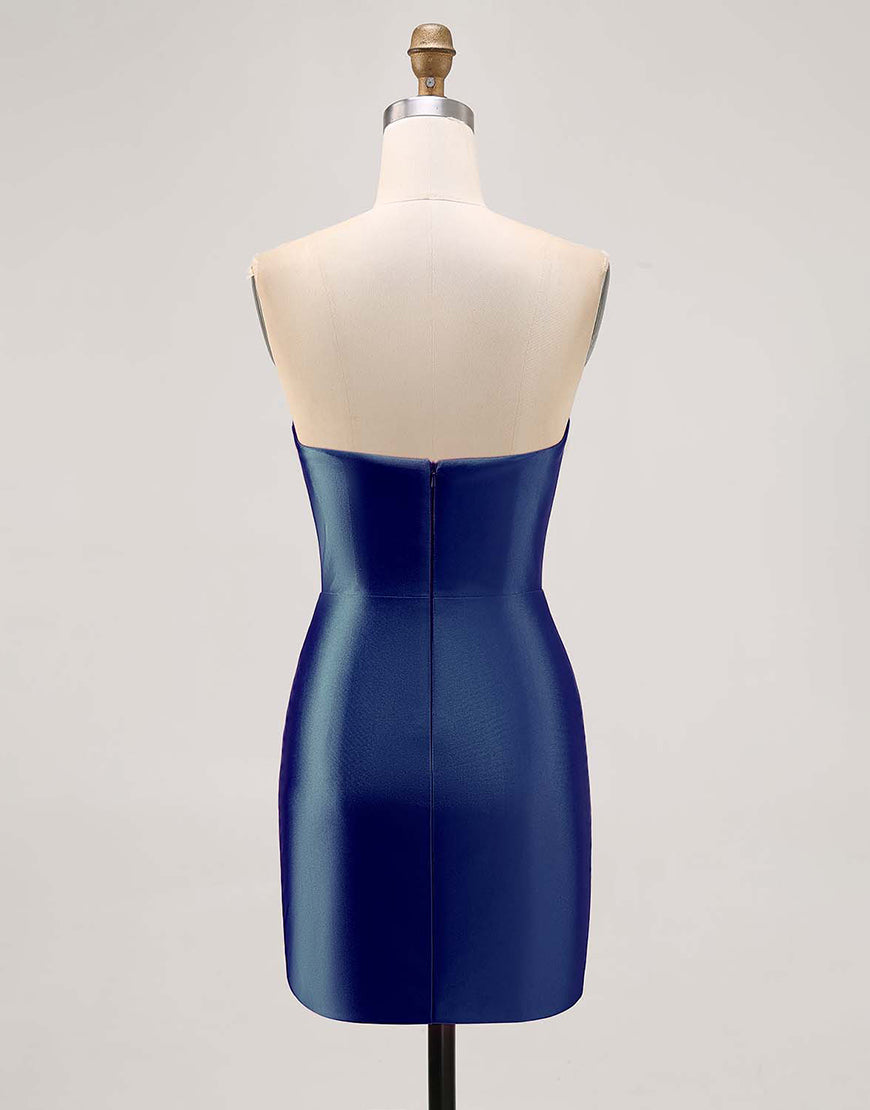 Sparkly Fuchsia Satin Tight Strapless Short Homecoming Dress with Rhinestones