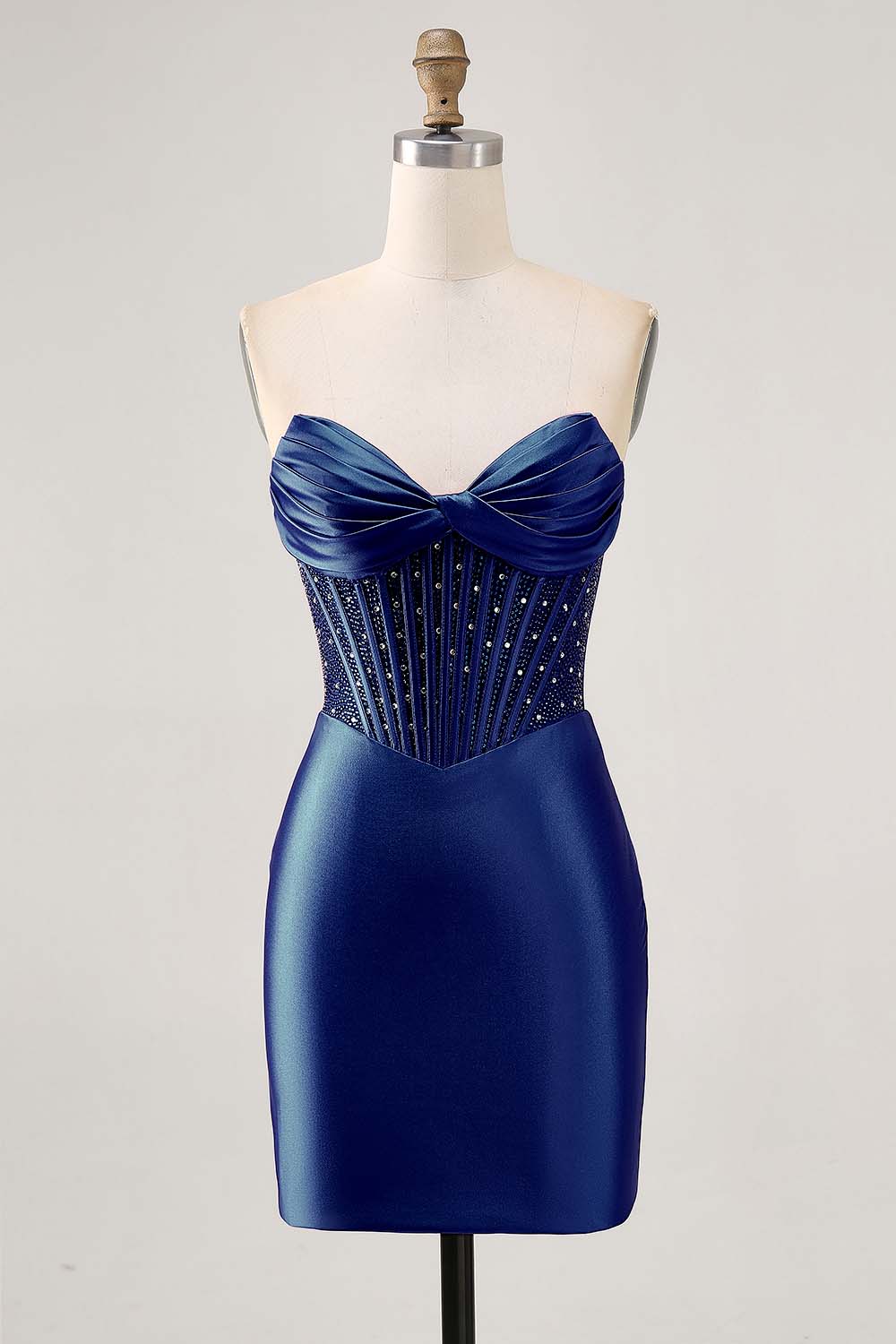 Sparkly Fuchsia Tight Corset Strapless Short Satin Homecoming Dress