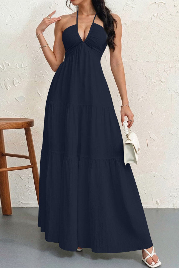 Dark Navy Halter A-Line Maxi Dress