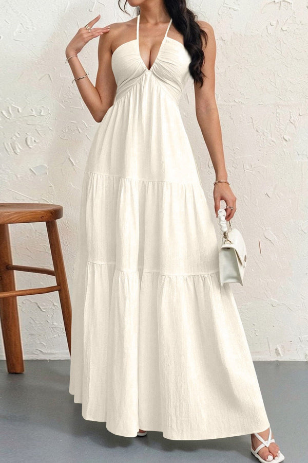 White Halter A-Line Maxi Dress