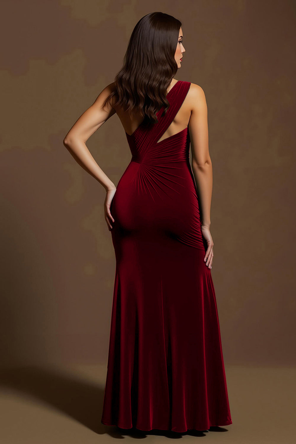 Dark Green Mermaid Velvet One Shoulder Long Holiday Party Dress with Slit