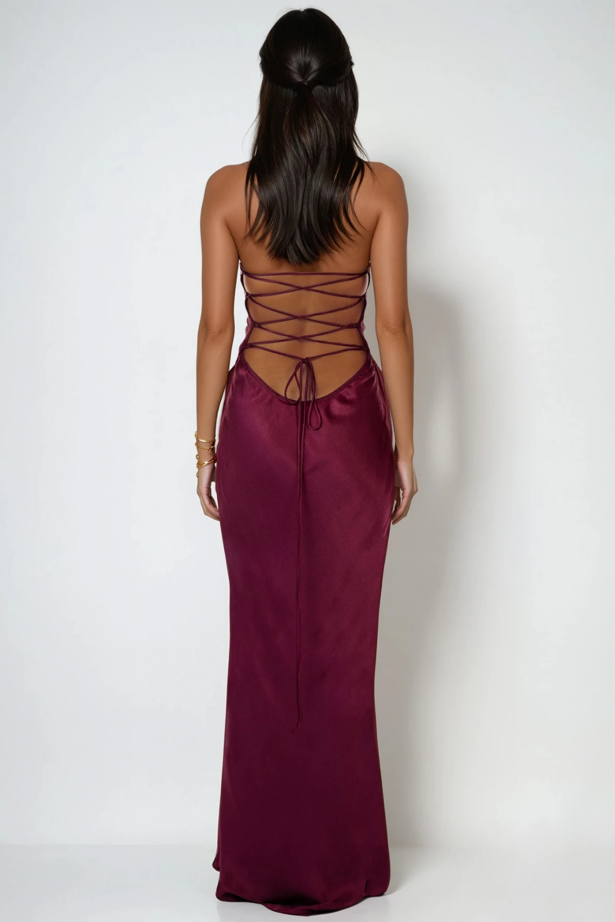 Satin Halter Neck Beaded Sweetheart Bias Cut Slip Maxi Dress - View 4