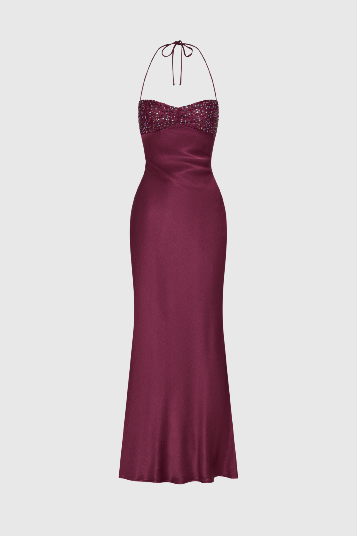 Satin Halter Neck Beaded Sweetheart Bias Cut Slip Maxi Dress - View 5