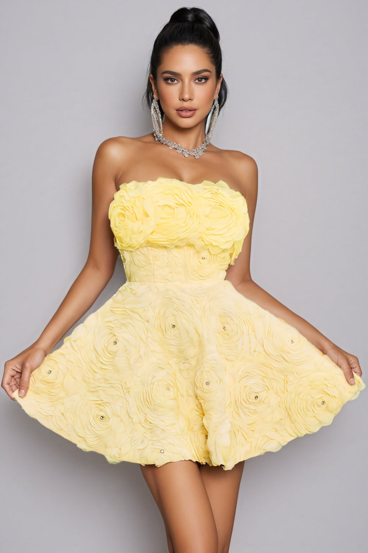 Strapless Rhinestone 3D Floral Mini Dress - View 5