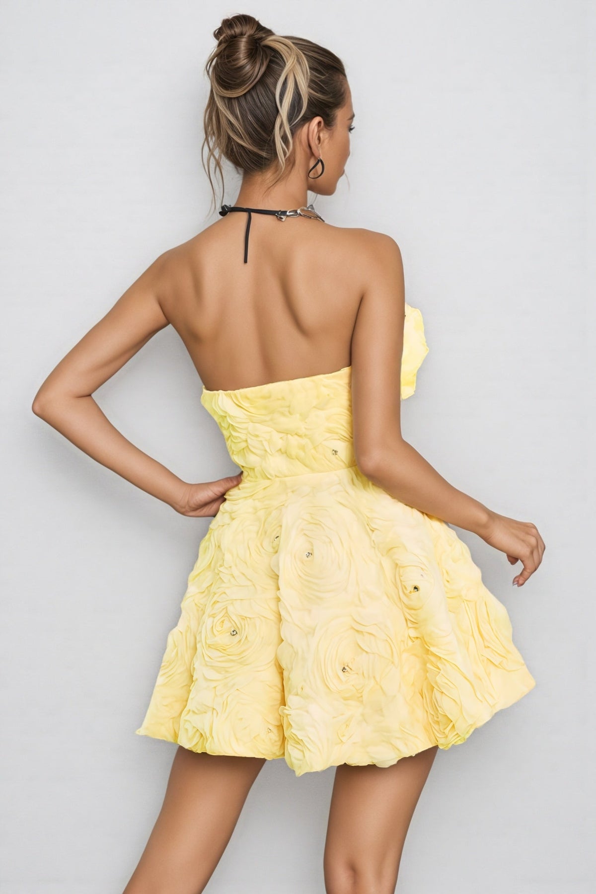 Strapless Rhinestone 3D Floral Mini Dress - View 4