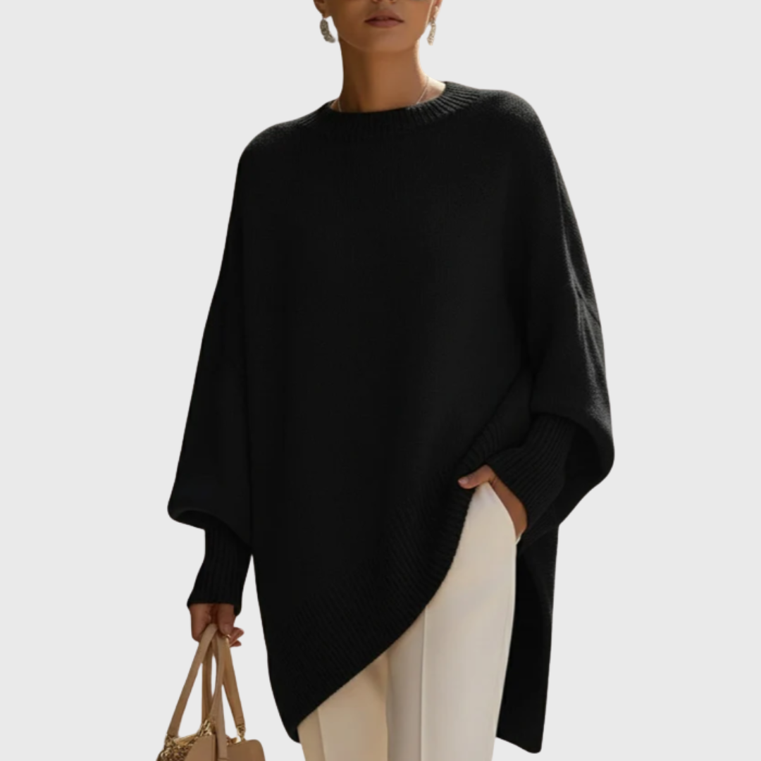 Crew Neck Oversized Asymmetric Hem Poncho Sweater 6