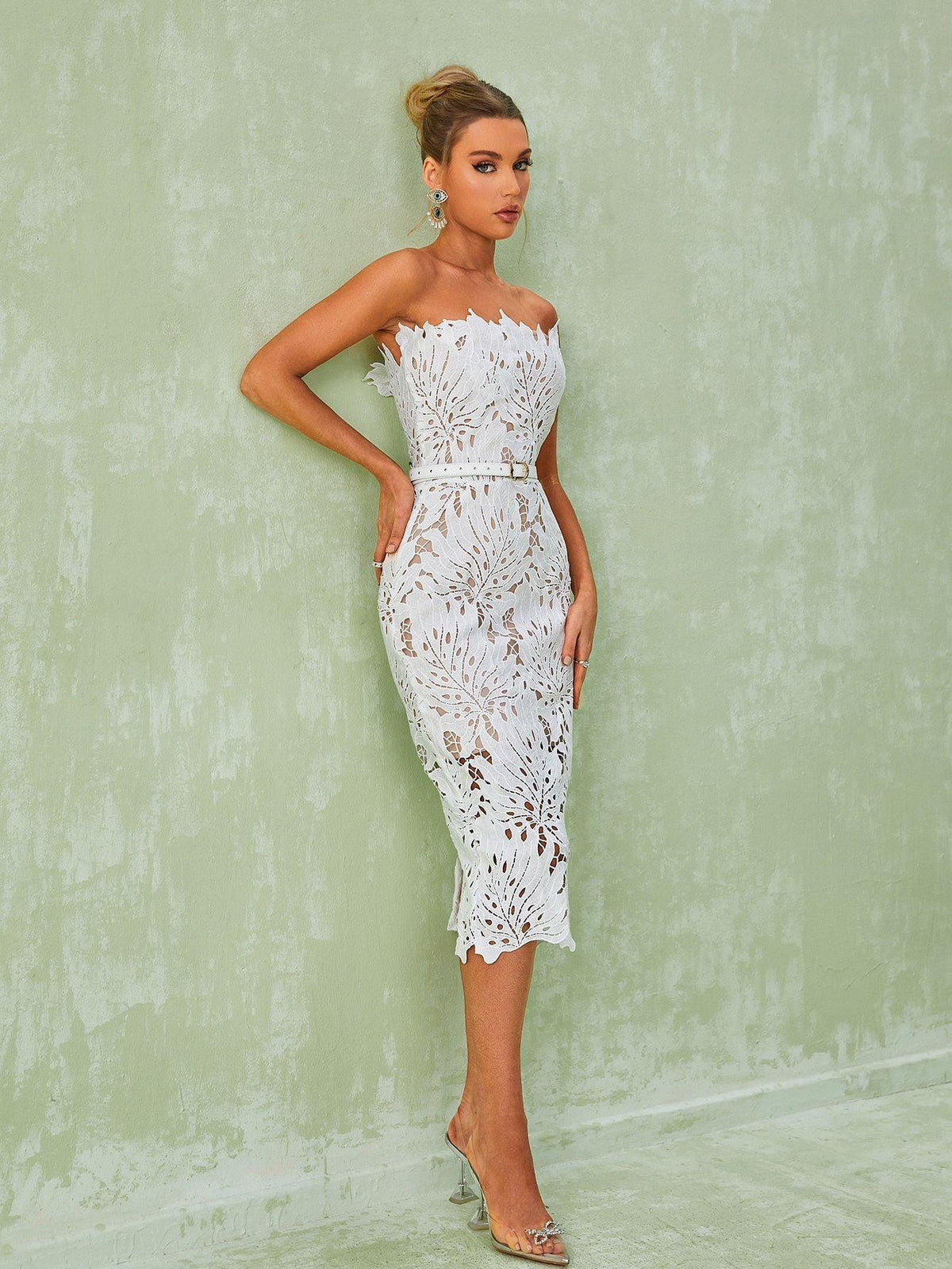 White Lace Midi Dress - View 5