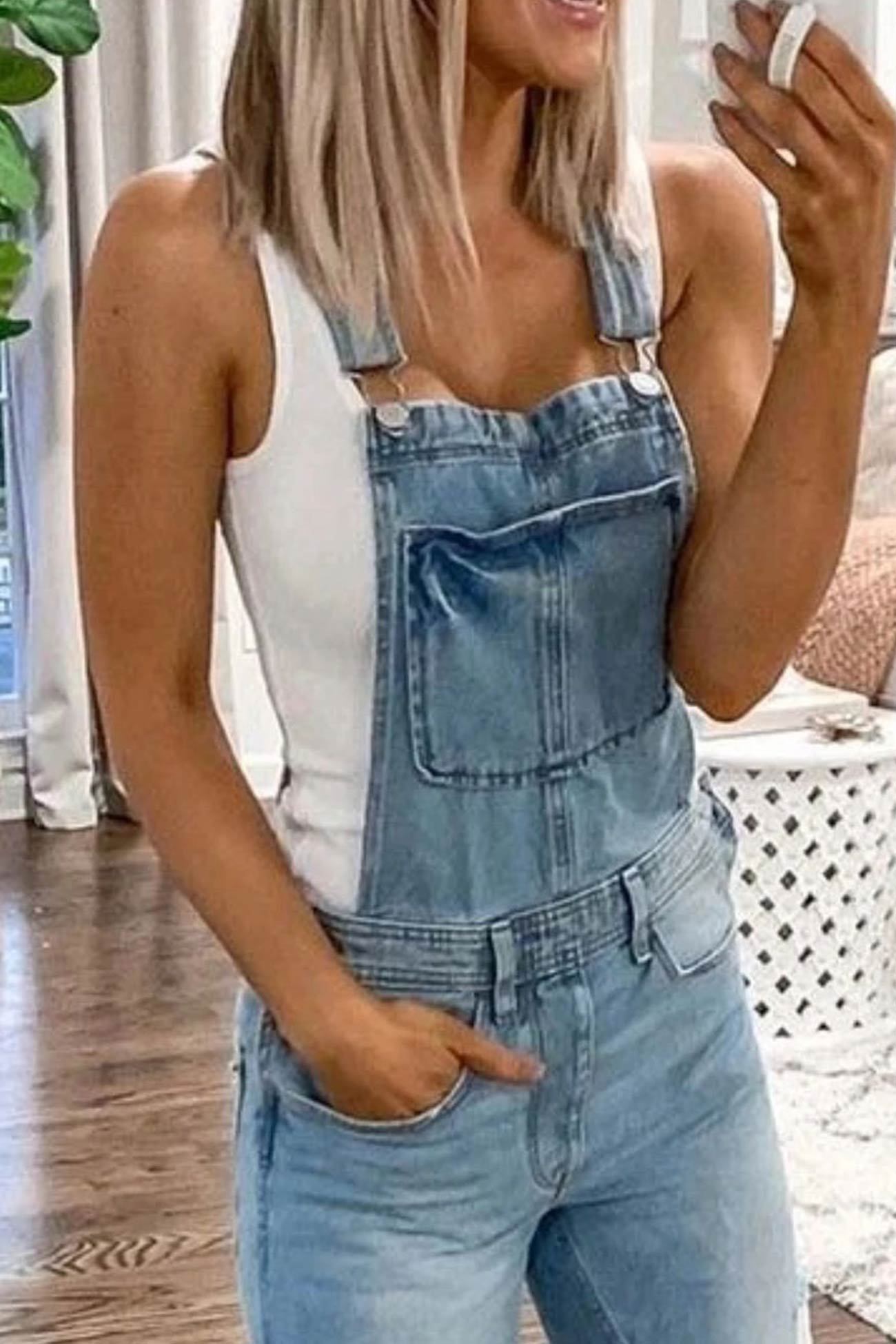 Distressed Front With Pocket Denim Overalls - Fashionpara